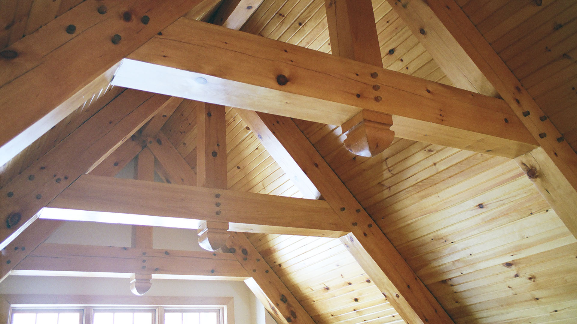 architect designed lakefront home - muskoka - timber frame ceiling